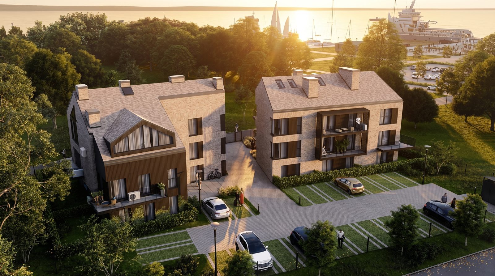 Yacht Club Apartments, oba budynki i port jachtowy