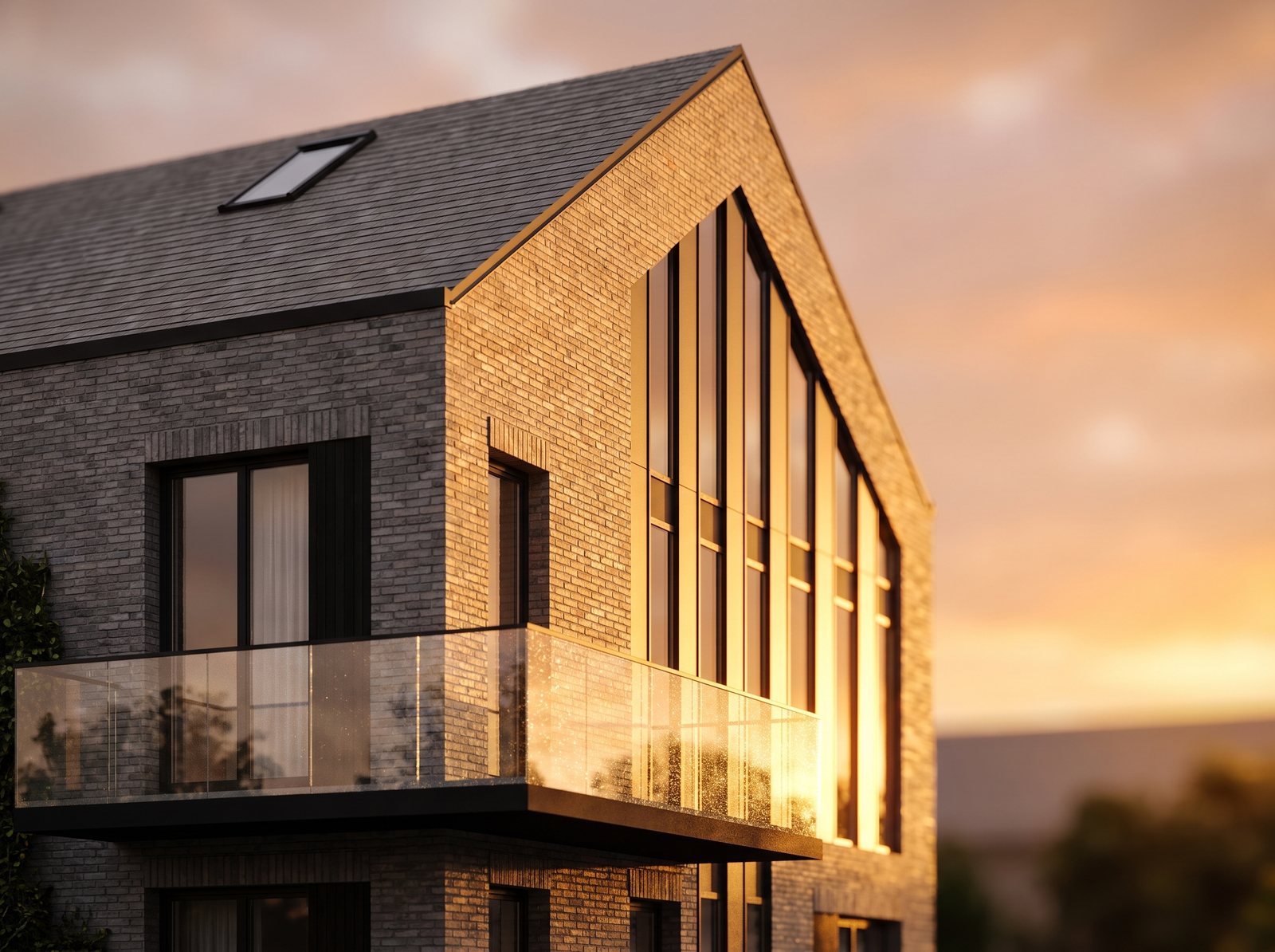 Penthouse B 2.1, szczyt budynku B o zachodzie słońca